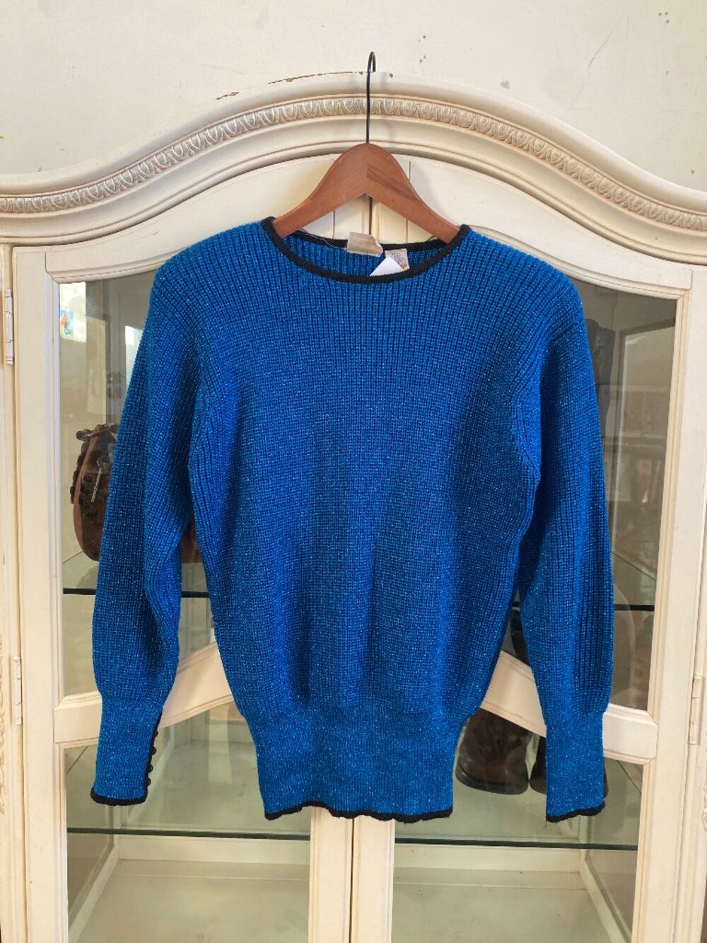 Vintage 80s Liz Claiborne Metallic Royal Blue Knitted Sweater